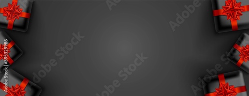 Black Friday banner with black gift boxes