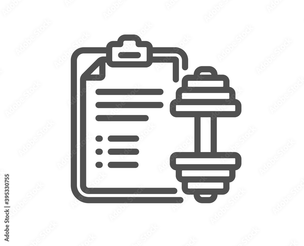 Dumbbell line icon. Workout plan sign. Gym fit report symbol. Quality design element. Linear style dumbbell icon. Editable stroke. Vector Dumbbell line icon. Workout plan sign. Gym fit report symbol. Quality design element. Linear style dumbbell icon. Editable stroke. Vector