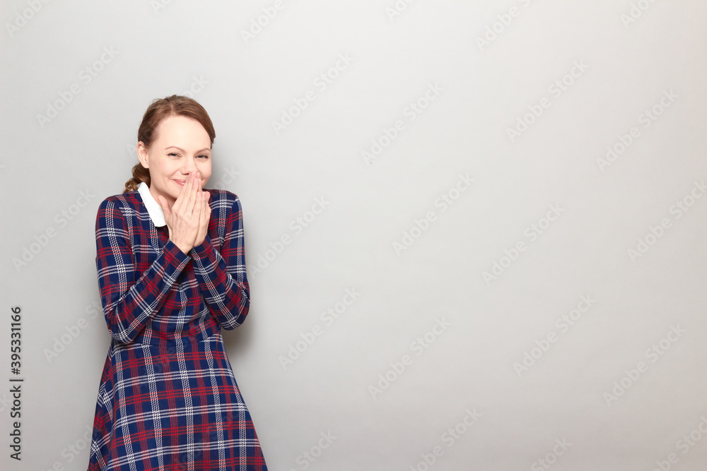Portrait of happy cheerful girl laughing at funny joke Portrait of happy cheerful girl laughing at funny joke