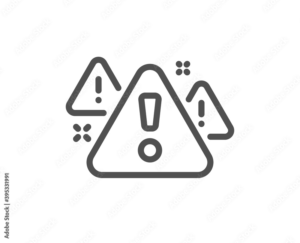 Warning line icon. Attention triangle sign. Caution alert symbol. Quality design element. Linear style warning icon. Editable stroke. Vector Warning line icon. Attention triangle sign. Caution alert symbol. Quality design element. Linear style warning icon. Editable stroke. Vector