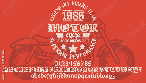 Motorcycle club community logo design.Decorative  font. Letters, Numbers and Symbols.
