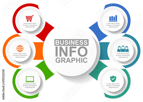 Flat design business infographic vector  template with 6 options