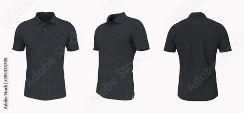 Blank collared shirt mockup, front, side and back views, tee design presentation for print, 3d rendering, 3d illustration