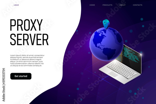 Proxy server illustration concept. VPN proxy server website landing page concept with 3d earth
