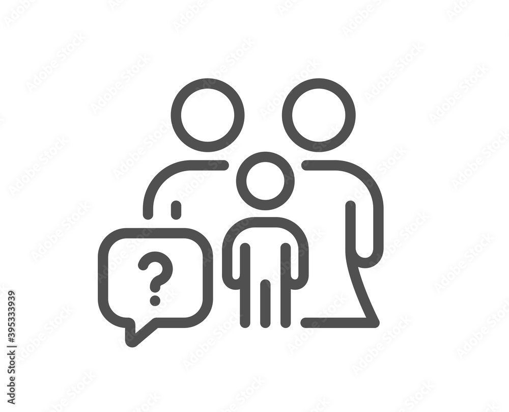 Family questions line icon. Question mark sign. People insurance symbol. Quality design element. Linear style family questions icon. Editable stroke. Vector Family questions line icon. Question mark sign. People insurance symbol. Quality design element. Linear style family questions icon. Editable stroke. Vector