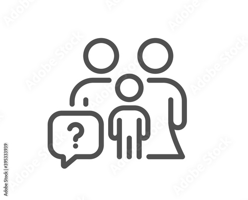 Family questions line icon. Question mark sign. People insurance symbol. Quality design element. Linear style family questions icon. Editable stroke. Vector