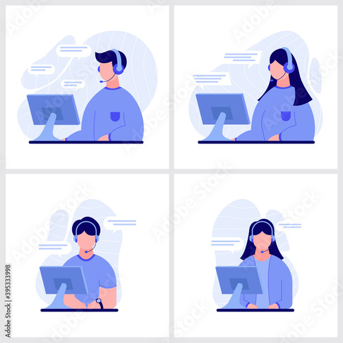 set of people work as customer care, call center illustration vector