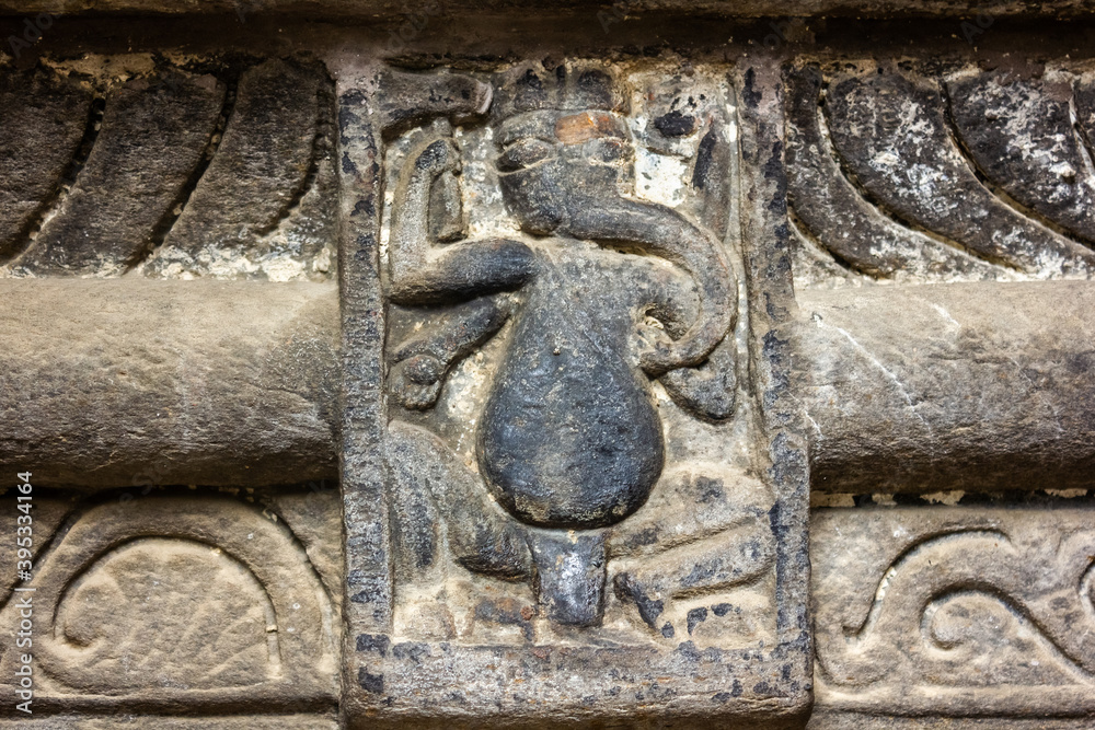 Carving of Lord Ganesh in an ancient Hindu temple