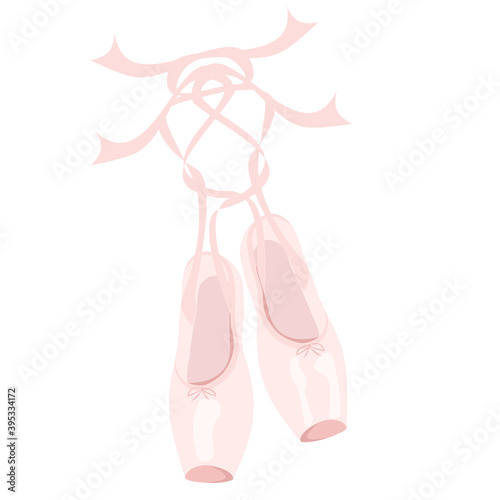 Ballet pointes shoes, with ribbon, pink. Ballerina fashion. Vector illustration, isolated icon