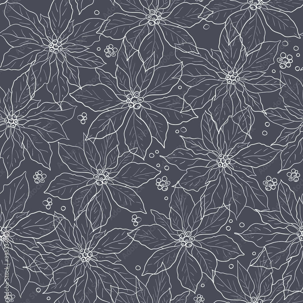 Vector dark grey poinsettia flower seamless pattern print background