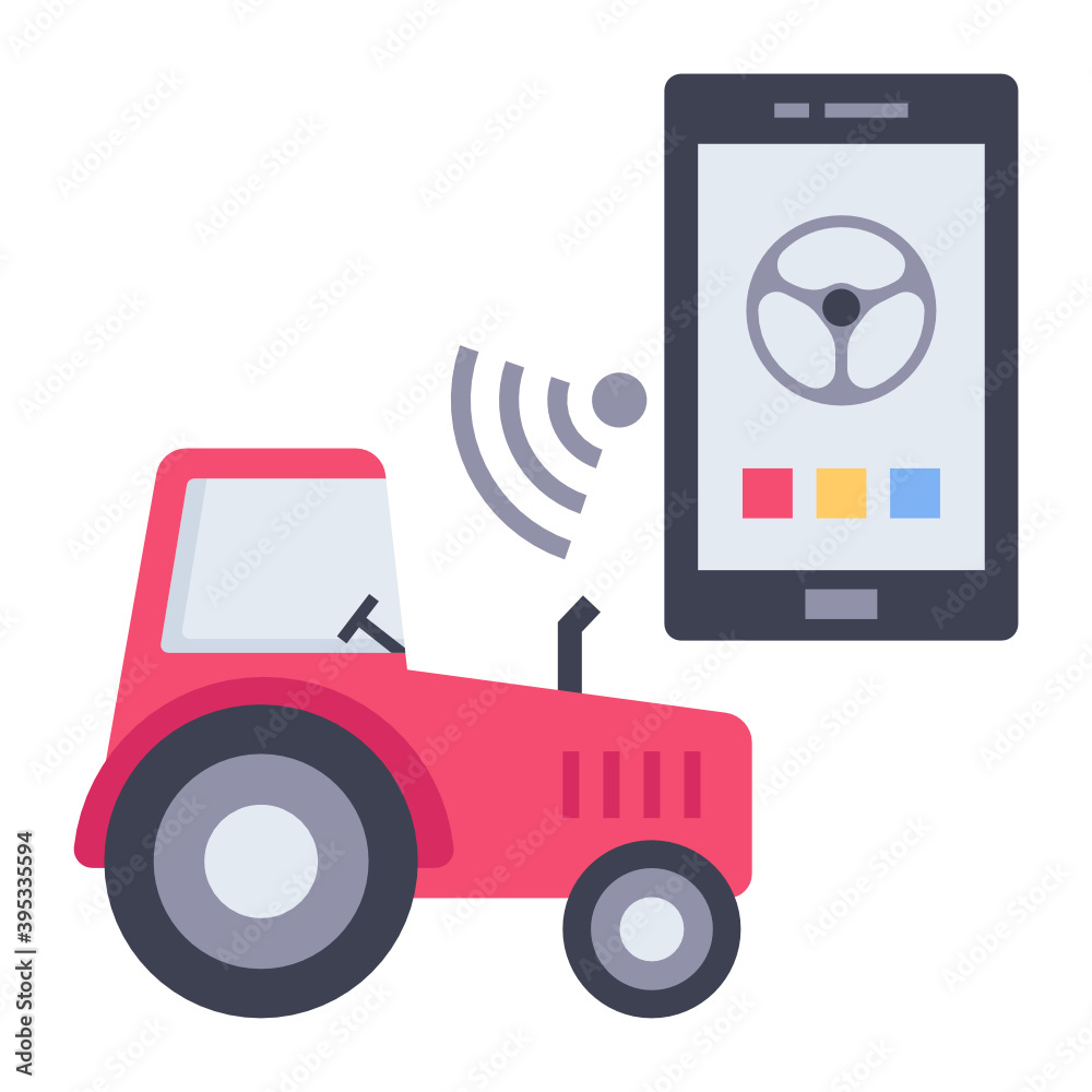 self driving tractors Concept, Autonomous farm vehicle Vector color ...