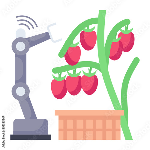 An automated fruit harvesting robot by using deep learning Concept Vector color Icon Design, Smart agriculture symbol on white background, Digital agriculture Sign, satellite farming stock illustratio
