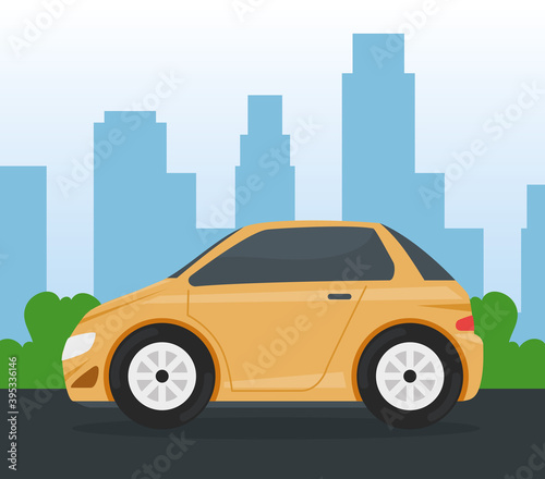 Fototapeta Naklejka Na Ścianę i Meble -  yellow car vehicle traveling on the city vector illustration design