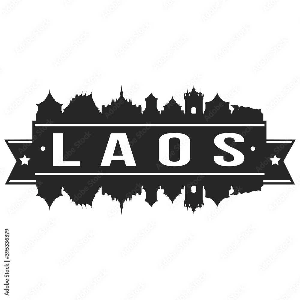 Laos Skyline Silhouette Design City Vector Art Famous Buildings Stencil.