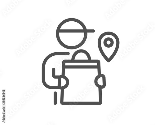 Delivery man line icon. Courier location sign. Order delivery symbol. Quality design element. Linear style delivery man icon. Editable stroke. Vector