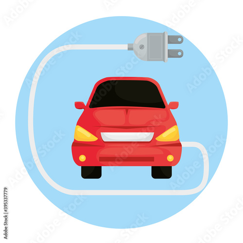 electric car ecology alternative with connection cord vector illustration design