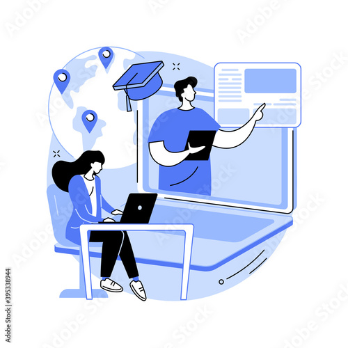 Global online education abstract concept vector illustration. E-learning tools, internet training webinar, digital course, remote education, individual learning plan, access abstract metaphor.