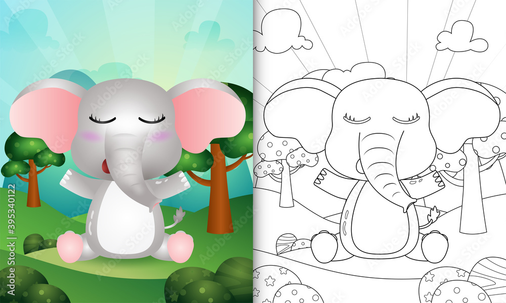 Obraz premium coloring book for kids with a cute elephant character illustration