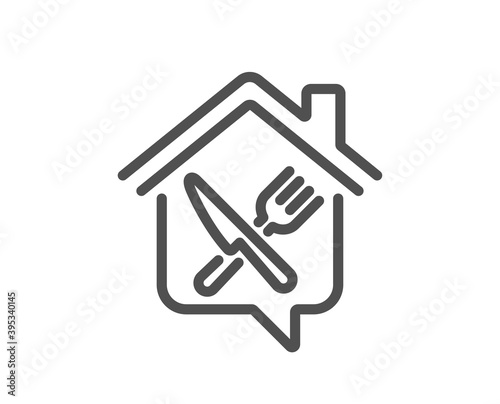 Food delivery line icon. Meal order at home sign. House food deliver symbol. Quality design element. Linear style food delivery icon. Editable stroke. Vector