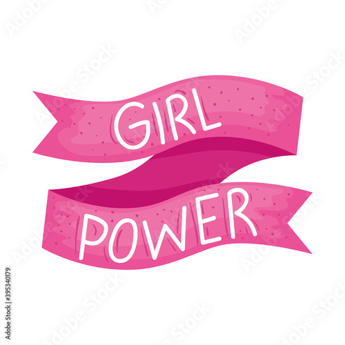 girl power lettering in ribbon frame vector illustration design