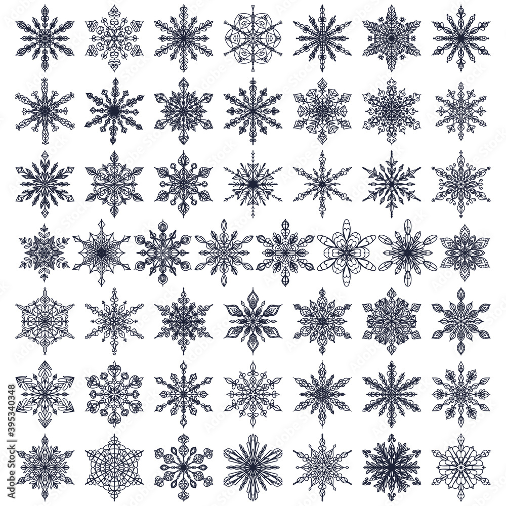Fifty vector snowflakes on white background. Fifty vector snowflakes on white background.