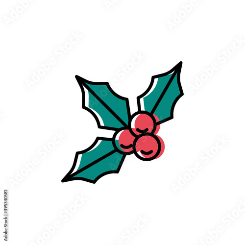 Holly berries vector icon in trendy minimalist style for Christmas. Cute bright holly isolated on white background