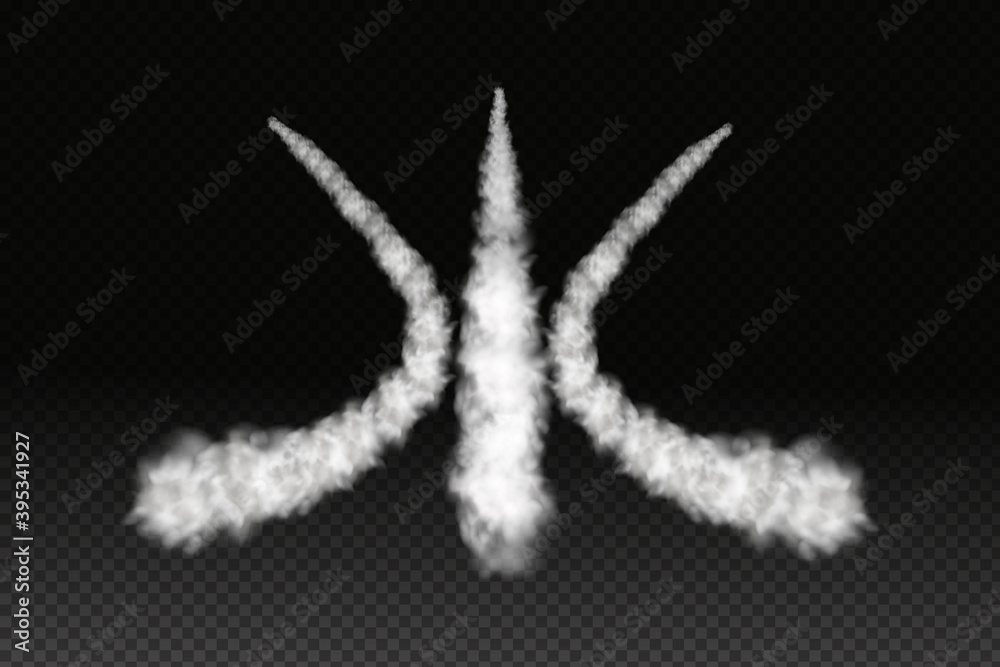 Smoke from space rocket launch or plane.Sky contrail rocket condensation trailing.Smoky effect after flight airliner or aircraft.Realistic vector isolated set.
Smoke from space rocket launch or plane.Sky contrail rocket condensation trailing.Smoky effect after flight airliner or aircraft.Realistic vector isolated set.