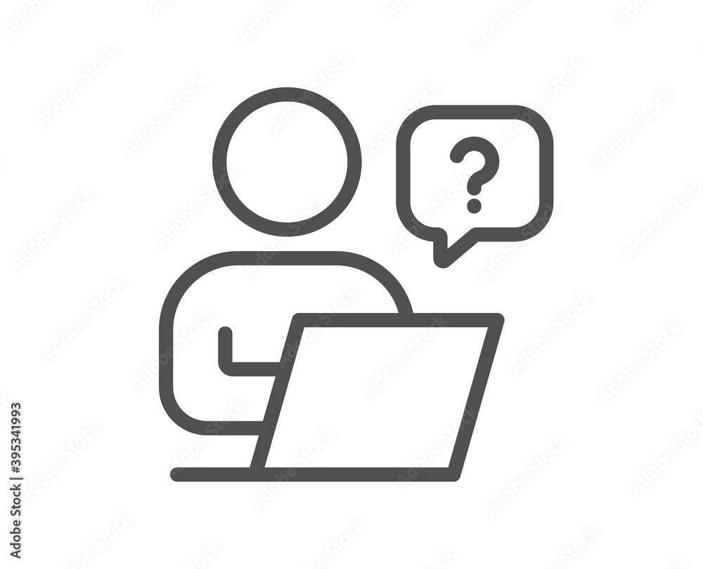 Online question line icon. Ask help sign. Outsource support symbol. Quality design element. Linear style online question icon. Editable stroke. Vector Online question line icon. Ask help sign. Outsource support symbol. Quality design element. Linear style online question icon. Editable stroke. Vector