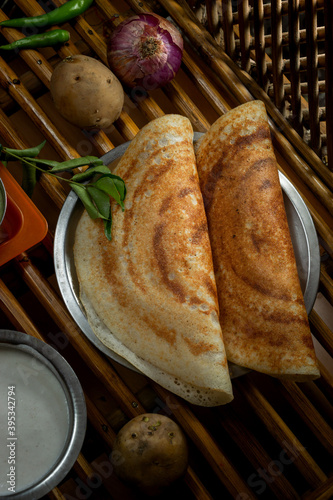 Homemade delicious and tasty dosa with selective focus and lighting