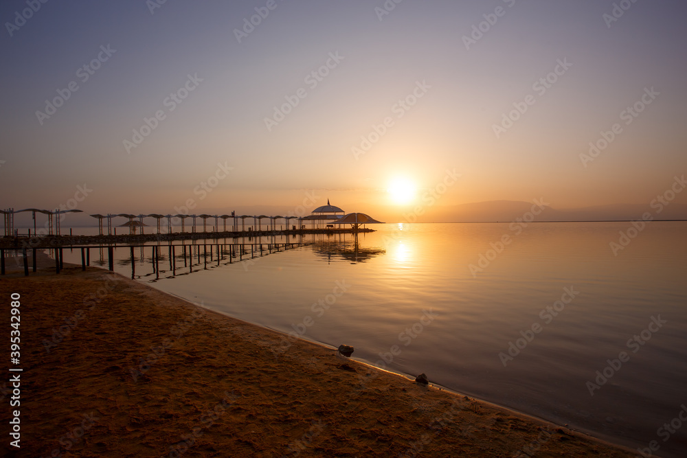 
Dead Sea cost in Israel during sunset
