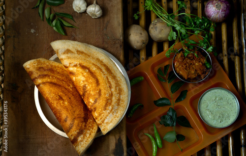 Homemade delicious and tasty dosa with selective focus and lighting