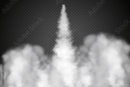 Smoke from space rocket launch or plane.Sky contrail rocket condensation trailing.Smoky effect after  flight airliner or aircraft.Realistic vector isolated set.
