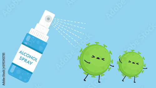 Alcohol spray vector. Bottle alcohol spray. Virus character design.