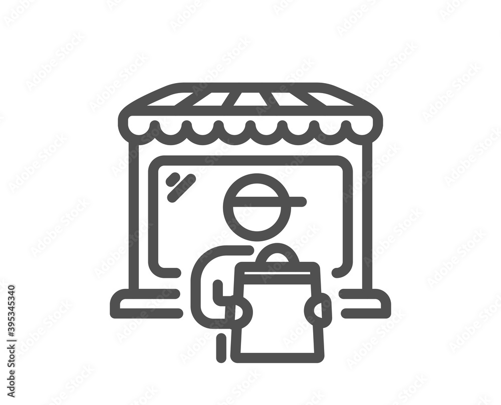 Delivery market line icon. Store courier sign. Retail marketplace symbol. Quality design element. Linear style delivery market icon. Editable stroke. Vector Delivery market line icon. Store courier sign. Retail marketplace symbol. Quality design element. Linear style delivery market icon. Editable stroke. Vector