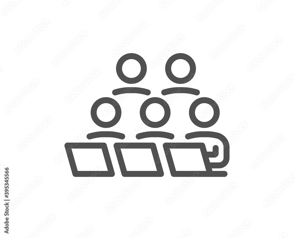 Teamwork line icon. Remote office sign. Team employees symbol. Quality design element. Linear style teamwork icon. Editable stroke. Vector Teamwork line icon. Remote office sign. Team employees symbol. Quality design element. Linear style teamwork icon. Editable stroke. Vector