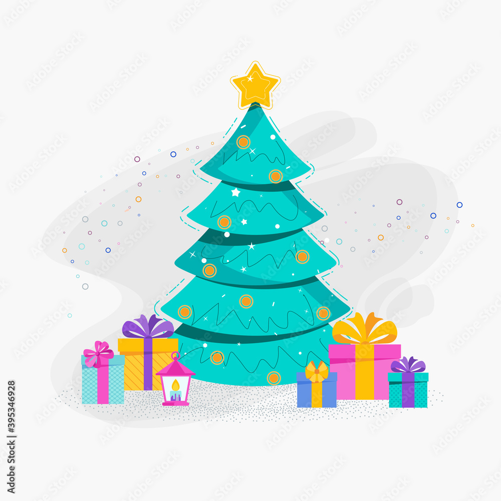 Christmas tree. Christmas tree flat vector card.