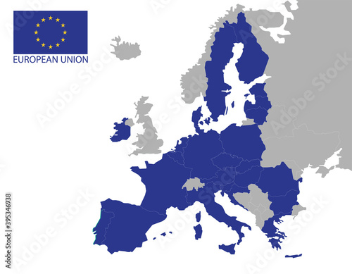European Union political map. EU flag. Europe map isolated on a white background. Vector illustration