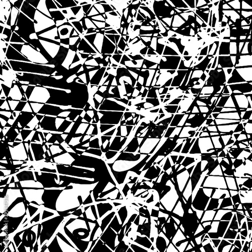 Grunge black and white texture. Monochrome abstract background. Chaotic pattern of black blots on a white background