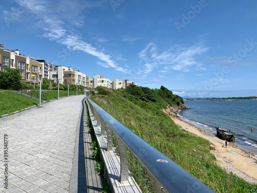 Vladivostok, Russia, July, 13, 2020. Promenade in Patroclus (Patrokl) bay in summer in sunny day. Vladivostok, Russia