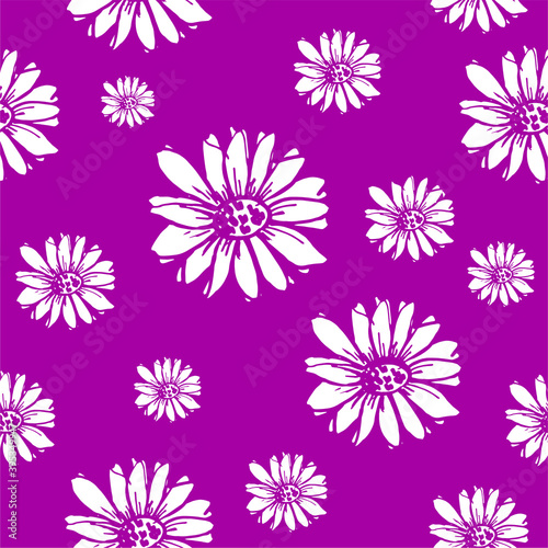 vector seamless pattern. A white flower on violet background © Rina Nikolaeva