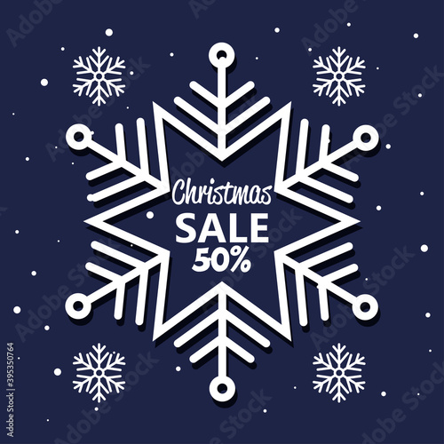 merry christmas offer sale in snowflake design, winter season and decoration theme Vector illustration © Gstudio