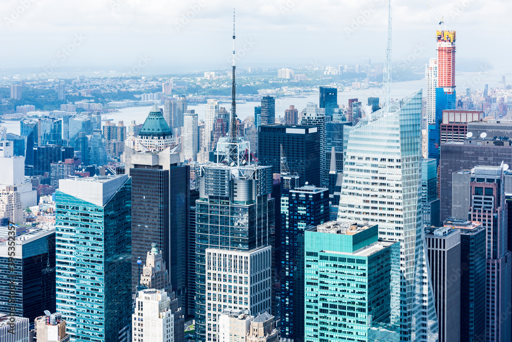 Manhattan skyline and skyscrapers aerial view. New York City, USA.