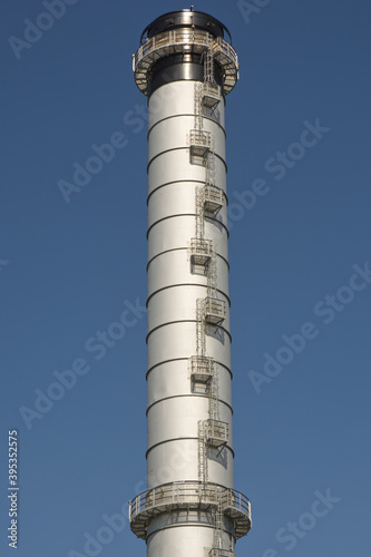 Power station chimney on seafront, Shoreham Harbour, England