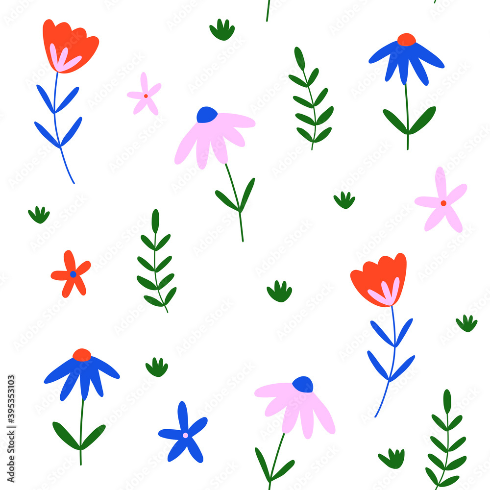 Vector hand-drawn floral seamless pattern. Botanical print. Repeated fabric design. For the design of textiles, fabric, Wallpaper, wrapping paper.