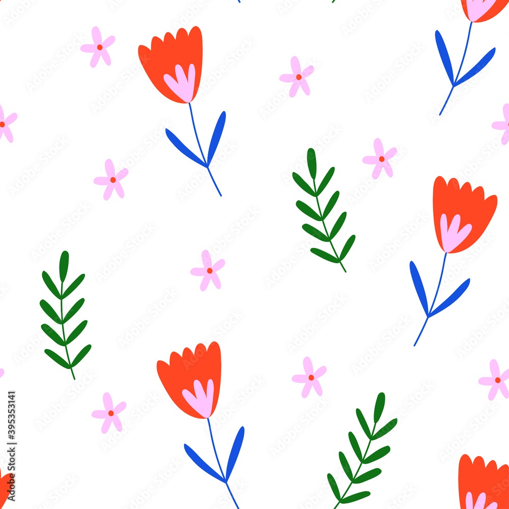 Vector hand-drawn floral seamless pattern. Botanical print. Repeated fabric design. For the design of textiles, fabric, Wallpaper, wrapping paper.