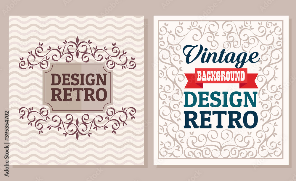 bundle of two vintage banners with frames retro style vector illustration design