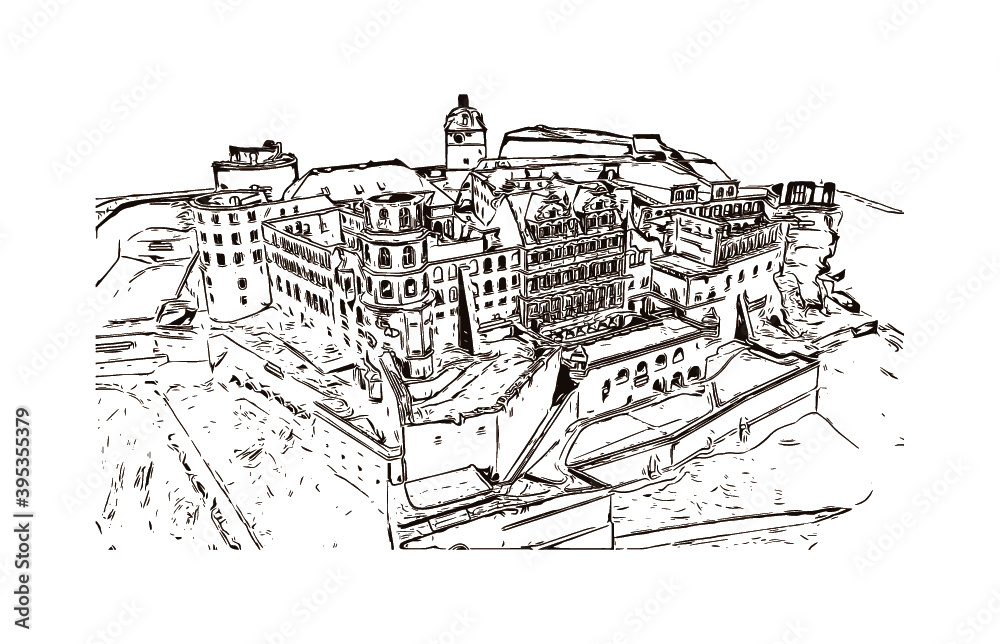 Vecteur Stock Building view with landmark of Heidelberg Castle is a