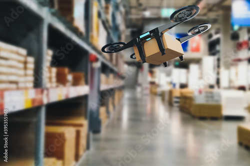 Concept industry 4.0 robotic drone artificial Intelligence,autonomous Robot of warehouse logistic,smart automated delivery vehicle,modern storehouse shipping,with robot carrier carrying cardboard box © ART STOCK CREATIVE