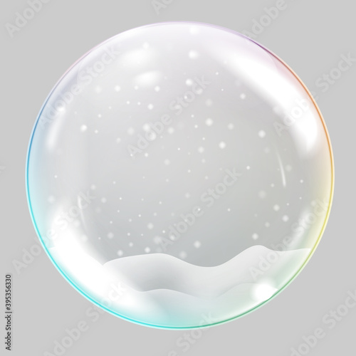 Christmas snow globe on transparent background. Vector illustration.