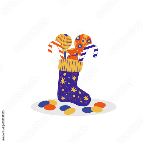 Sweets and candies in the christmas stock on white background.  Flat vector illustration, isolated ibjects. photo